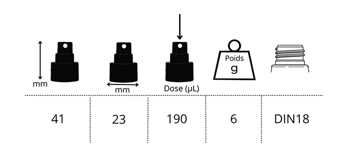 Tableau dimension pompe spray noir modele HL din18